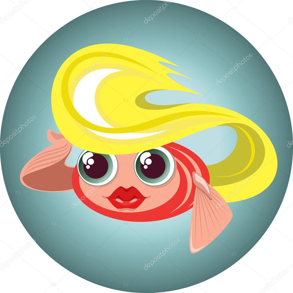 Illustration of a cute cartoon blonde little fish in a circle