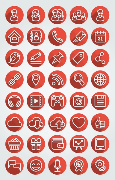 Flat Icons Social Network Round Red Set — Stock Vector