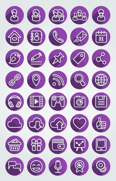 Flat Icons Social Network Round Purple Set Stock Illustration