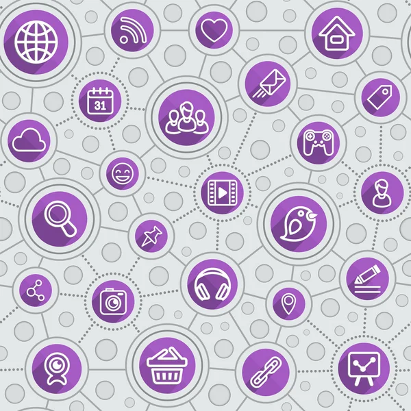 Sociale netwerken platte overzicht paarse patroon — Stockvector