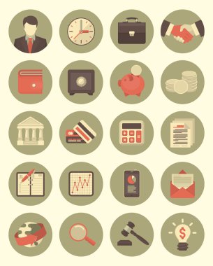 gri mali ve iş Icons set