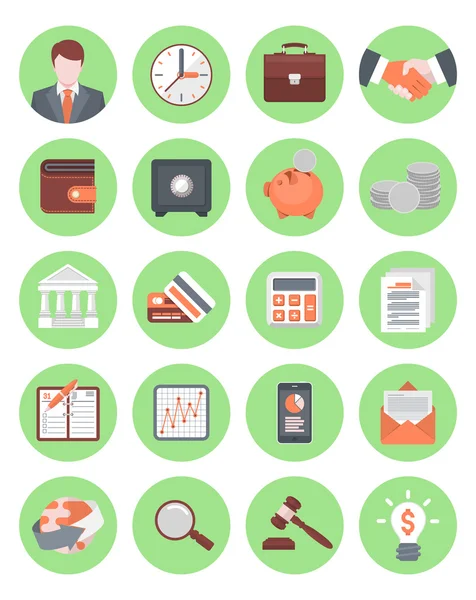 Зеленый набор финансовых и деловых икон — стоковый вектор