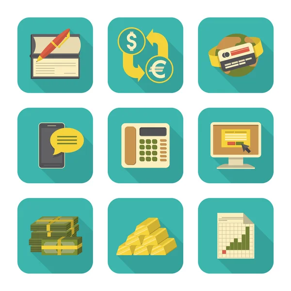 Modern Flat Financial Icons Set — Stock Vector