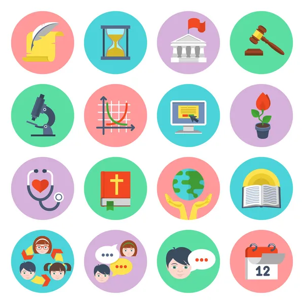 Set de iconos de escuela plana — Vector de stock