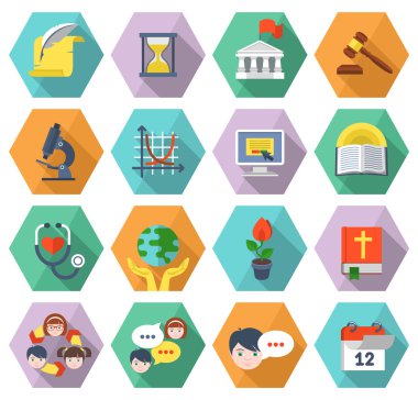 Modern Flat Education Icons in Hexagons clipart