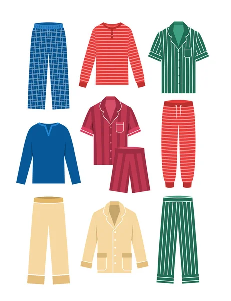 Conjuntos Pijamas Para Hombres Ropa Masculina Diferentes Estilos Colores Ropa — Archivo Imágenes Vectoriales