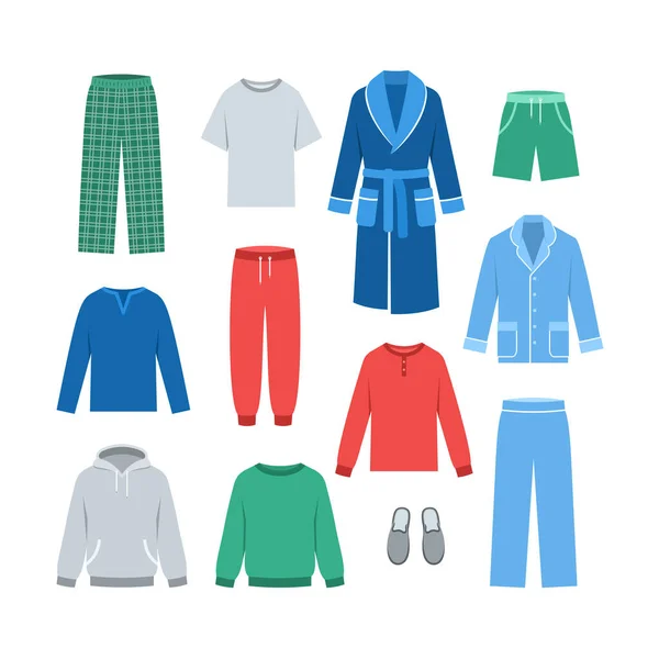 Men Home Clothes Flat Vector Illustration Comfortable Loungewear Garments Wear — Stock Vector