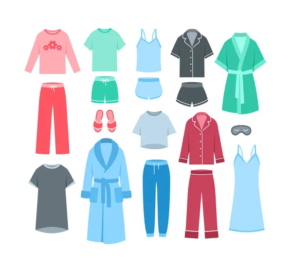 Women Home Clothes Sleepwear Flat Vector Illustration Comfortable Loungewear Garments — 图库矢量图片