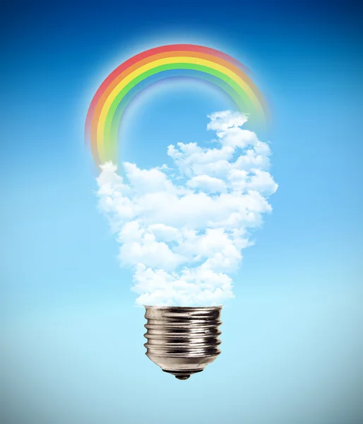 Bulbo ideia paz arco-íris fundo arte nuvens — Fotografia de Stock