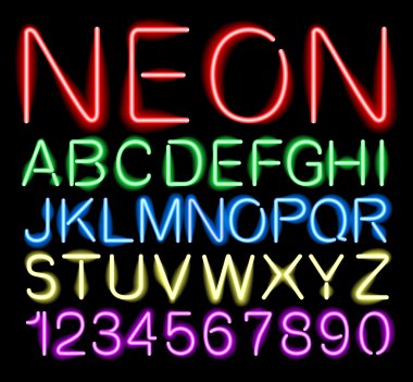 neon ışık vektör yazı tipi