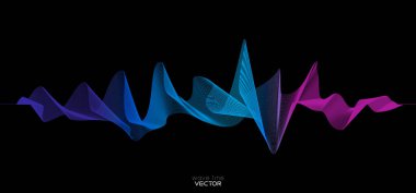 Vektör biçiminde siyah arkaplan üzerinde soyut dalga çizgileri dinamik akış efekti