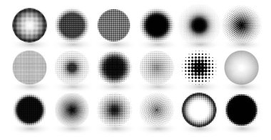 Vektör biçiminde çember nokta yarım ton soyut efekt mega kümesi