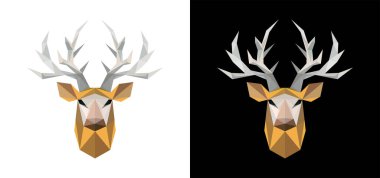 Cervus Geyiği vektör biçiminde siyah ve beyaz arkaplan üzerinde düşük poli etkisi