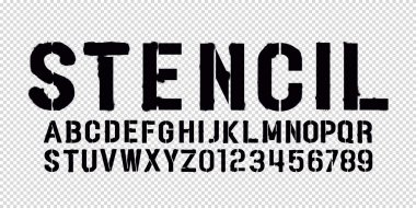 Realistic Stencil font on transparent background in vector format
