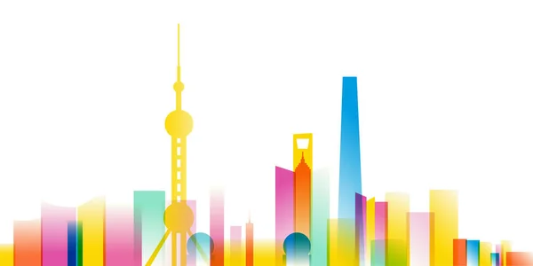 Shanghai Skyline Efecto Multicolor Formato Vectorial — Vector de stock