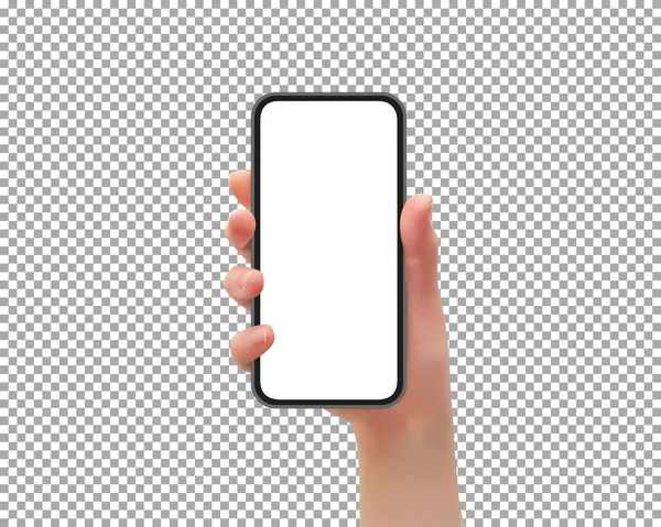 Mão Mulher Segurando Smartphone Com Tela Branco Isolada Formato Vetorial —  Vetores de Stock