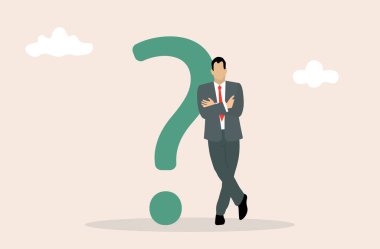 İş adamı vektör biçiminde soru işaretine yaslanıyor