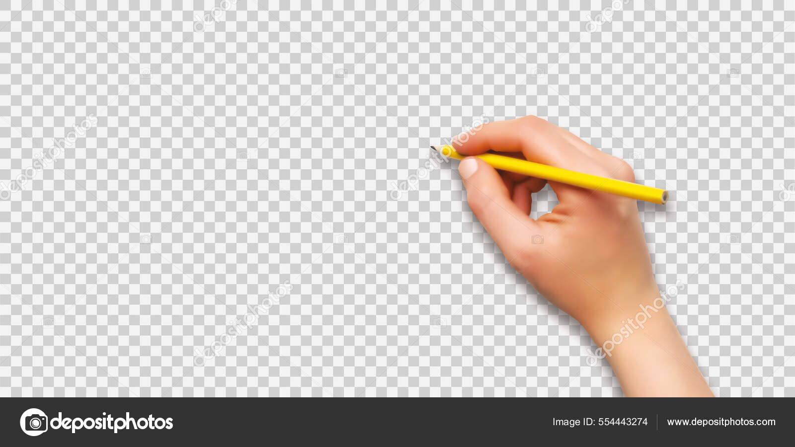 Female Hand Writing Pencil Transparent Background Realistic Effect