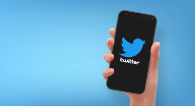 Akıllı telefonu Twitter 'dan vektör formatında tutan kadın.