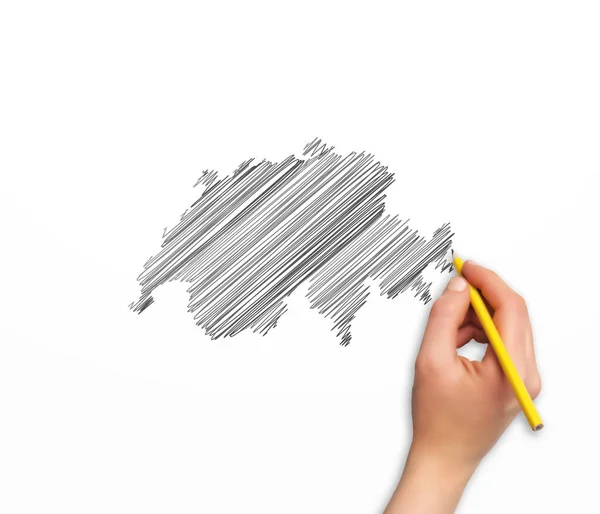 Hand Mit Bleistift Zeichnet Die Schweiz Karte Vektorformat — Stockvektor