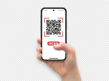 Kadın el ele tutuşması ve akıllı telefon ekranına başparmak ile dokunmak vektör biçiminde şeffaf arkaplanda izole edilmiş