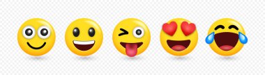 3 Boyutlu Duygu Simgesi, Emoji, Gülümse, Farklı vektör biçiminde tepkiler içeren simge