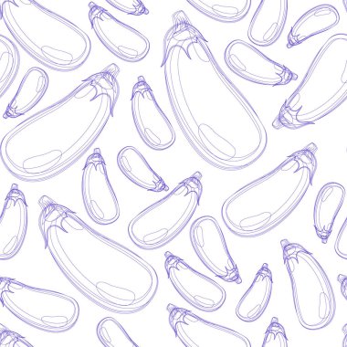 Kusursuz bir arka plan. Patlıcan çizimi. Kalemle çizilmiş bir eskizin taklidi. Mavi çizgi beyazda izole edildi. 