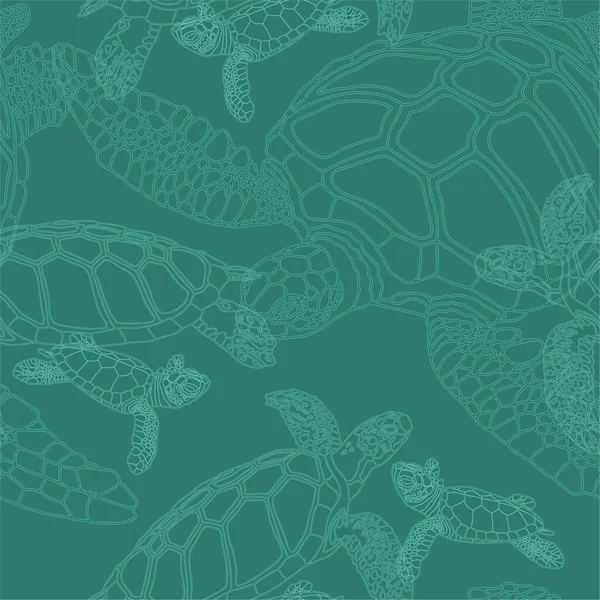 Seamless Background Green Turtles Light Contours Dark Background Realistic Design — Stock Photo, Image
