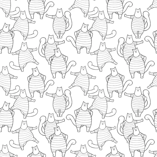 Seamless Background Coloring Page Funny Cartoon Cats Bathing Suits — Stock Photo, Image