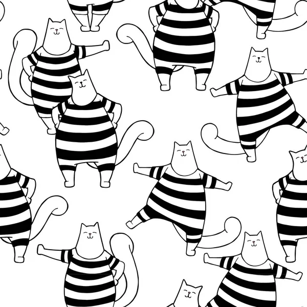Bezproblémové Pozadí Omalovánky Vtipné Kreslené Kočky Pruhovaných Plavkách Černobílé Umění — Stock fotografie