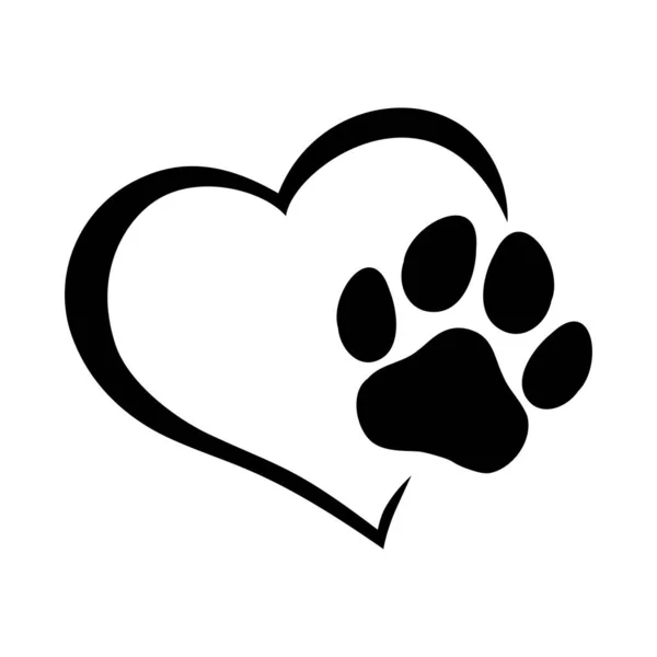 Corazón Con Pata Rastros Perros Gatos Silueta Aislada Vectorial — Vector de stock