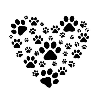 Pençeli kalp. Kedi ya da köpek izleri. İzole edilmiş vektör silueti
