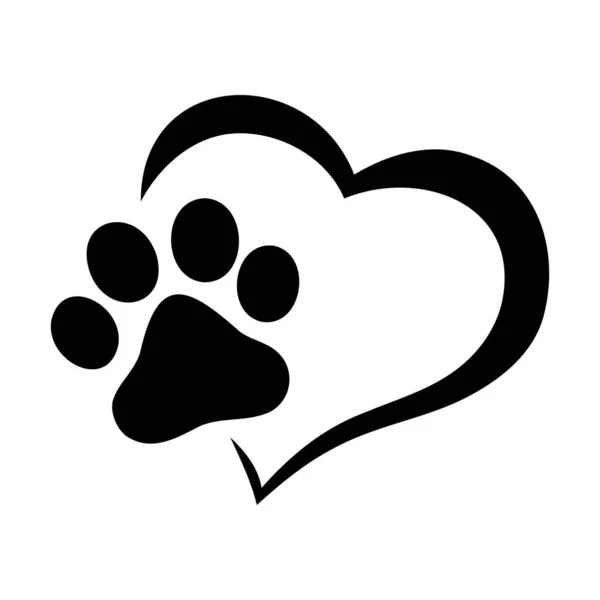 Pençeli kalp. Kedi ya da köpek izleri. İzole edilmiş vektör silueti