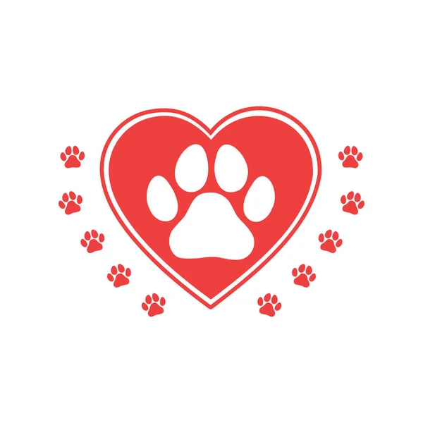 Amor Concepto Animales Con Corazón Pata Impresión Perro Gato Vector — Vector de stock
