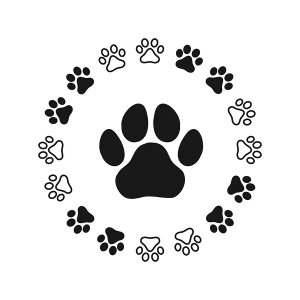 犬や猫の柄の足跡 独立したシルエットベクトル — ストックベクタ
