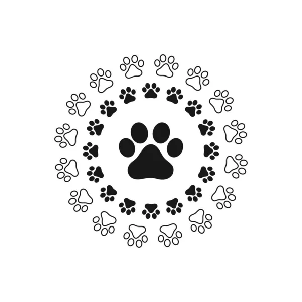 Paw Print Cat Dog Puppy Pet Trace Isolated Silhouette Vector — Stock Vector