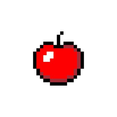 Apple 8-bit piksel grafik simgesi. Piksel sanat tarzı. Oyun varlıkları. 8-bit peri. İzole vektör illüstrasyonu EPS 10.