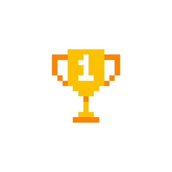 Кубок Трофейная Разрядная Пиктограмма Пиксельный Стиль Игровые Активы Битный Спрайт — стоковый вектор