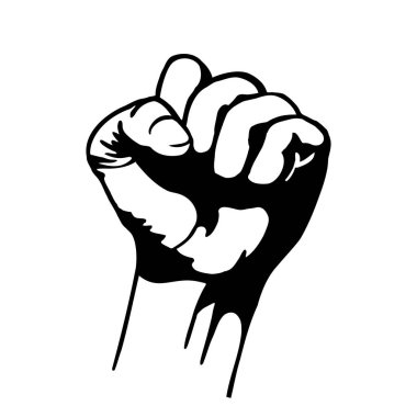 Bir adamın yumruğunun silueti bir dağ sembolünde büyümüş özgürlük, mücadele, devrim, birlik, güç. Vektör izole arkaplan EPS 10