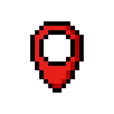 Kırmızı harita pin - pikselin konumlandırma simgesi. Küresel koordinat kavramı, beyaz arkaplan üzerinde tasarım