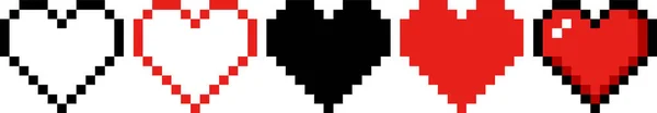 Pixelspiel Life Bar Vektor Kunst Bit Gesundheit Herzleiste Spielcontroller Eingestellte — Stockvektor