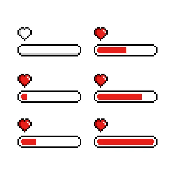 Piksel Oyun Yaşam Çubuğu Vektör Sanatı Bit Sağlıklı Kalp Barı — Stok Vektör