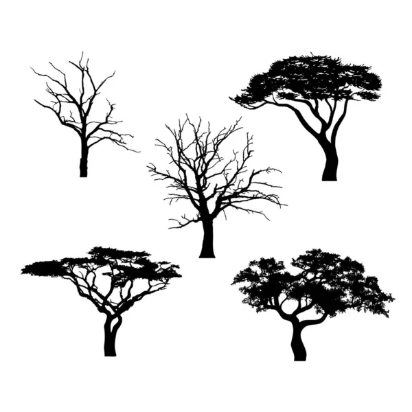 Vektorbaumsilhouette Eiche Trockenes Holz Afrikanisches Holz Vektor Isolierter Hintergrund Eps — Stockvektor