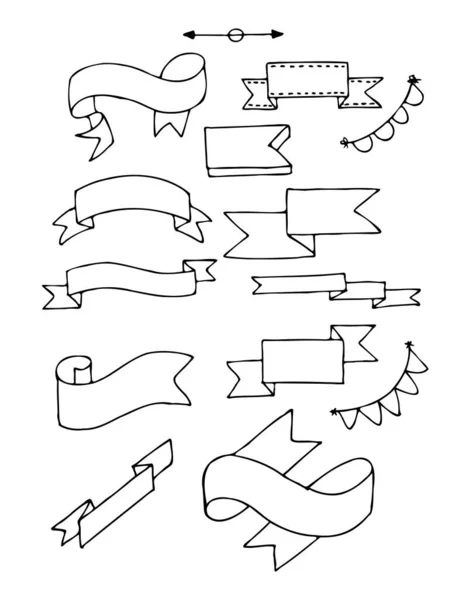 Conjunto Dibujado Mano Diferentes Cintas Elementos Diseño Para Tarjetas Felicitación — Archivo Imágenes Vectoriales