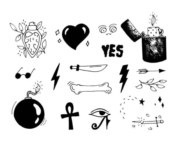 Tatuajes Vieja Escuela Fondo Vectorial Dibujado Mano — Archivo Imágenes Vectoriales