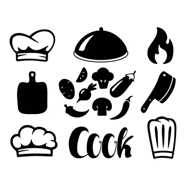 Chapeau Chef Ensemble Articles Cuisine Vecteur Isolé Sur Fond Eps — Image vectorielle