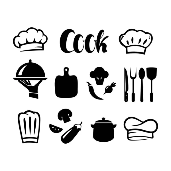 Chapeau Chef Ensemble Articles Cuisine Vecteur Isolé Sur Fond Eps — Image vectorielle