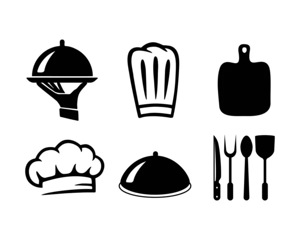 Ensemble Articles Cuisine Ensemble Vintage Chef Chapeaux Cuisine Vecteur Isolé — Image vectorielle
