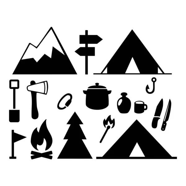 Conjunto Siluetas Evento Turístico Plantilla Logotipo Vector Camping Tienda Turística — Archivo Imágenes Vectoriales