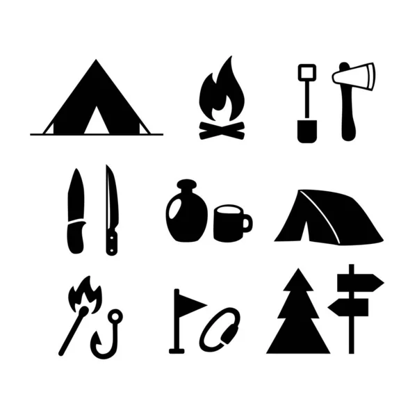 Conjunto Siluetas Evento Turístico Plantilla Logotipo Vector Camping Tienda Turística — Archivo Imágenes Vectoriales